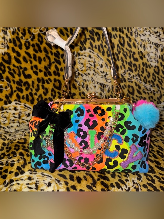 Juicy Couture Handbags - 🌈NWT Custom Juicy Couture Neon Leopard Print Lisa Frank Kiss Lock Clutch Bag🌈